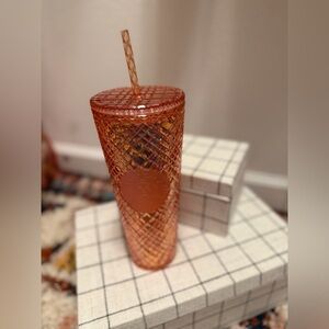 Starbucks 2022 Holiday Rose Gold Jeweled 24 oz Cold Cup Tumbler